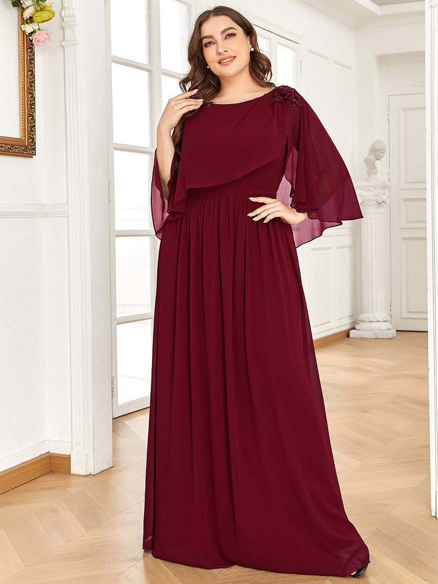 Plus Size Chiffon Cape Sequin Mother of the Bride Dress - Ever-Pretty US