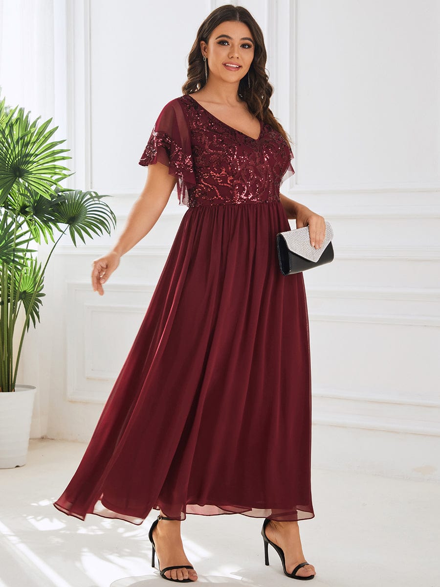 Plus Size Chiffon Short Sleeve V-Neck A-Line Mother of the Bride Dress -  Ever-Pretty US