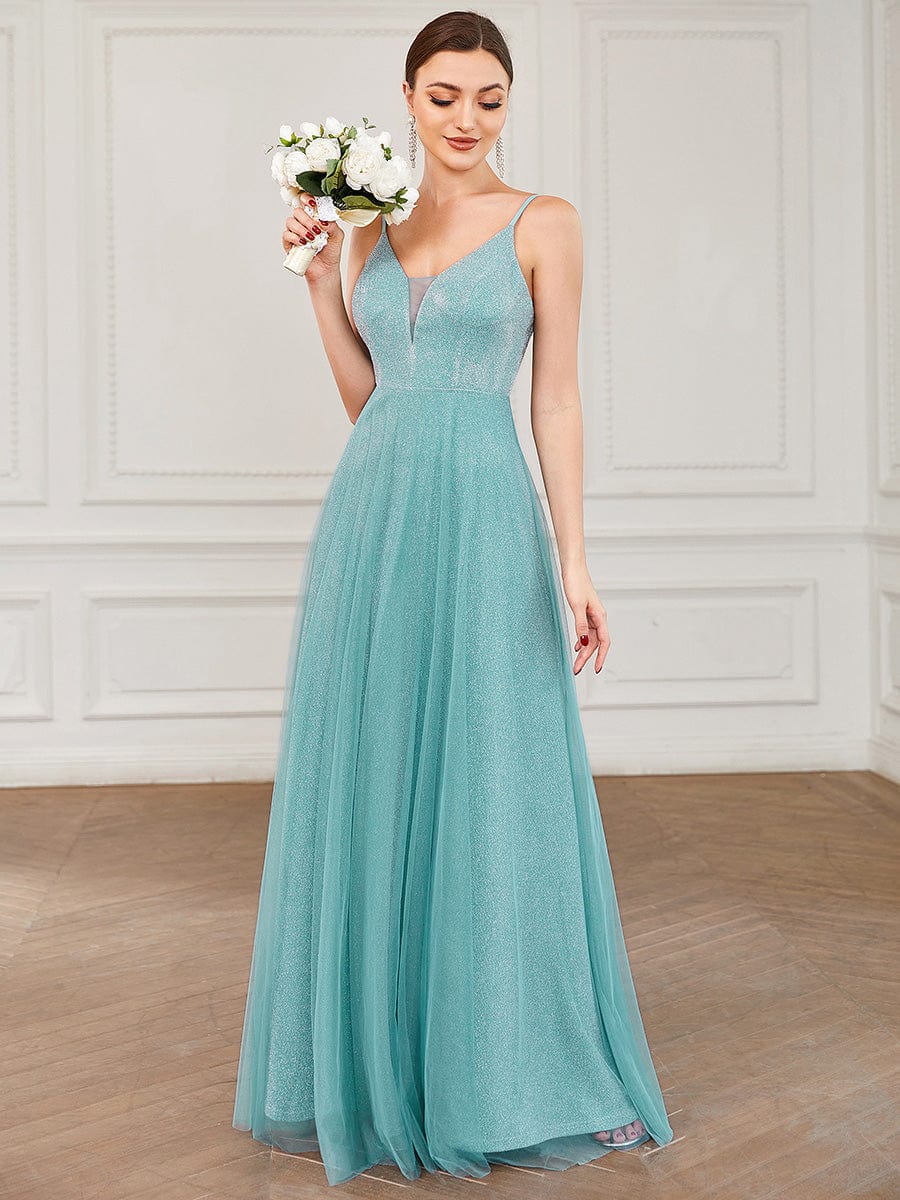 Sparkly A-Line V-Neck Bridesmaid Dress - Ever-Pretty US