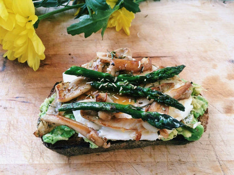 oyster mushrooms, smashed avocado and egg on sourdough toast