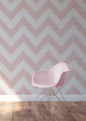 Chevron stripe wallpaper in Pastel pink and White