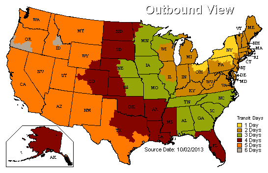 UPS Time In Transit Map