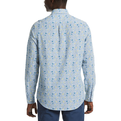 Tonal Palm Print Linen Blend Shirt-Shirts-Original Penguin