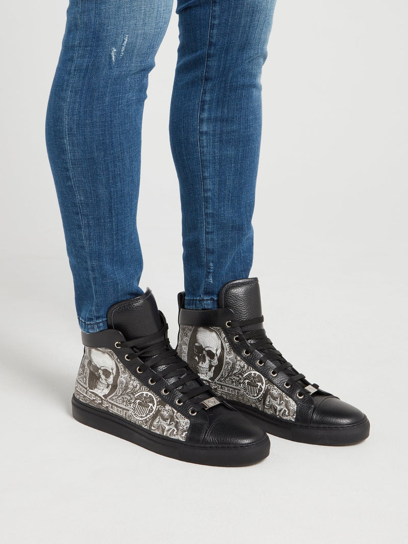 Black Dollar Skull High Top Sneakers 