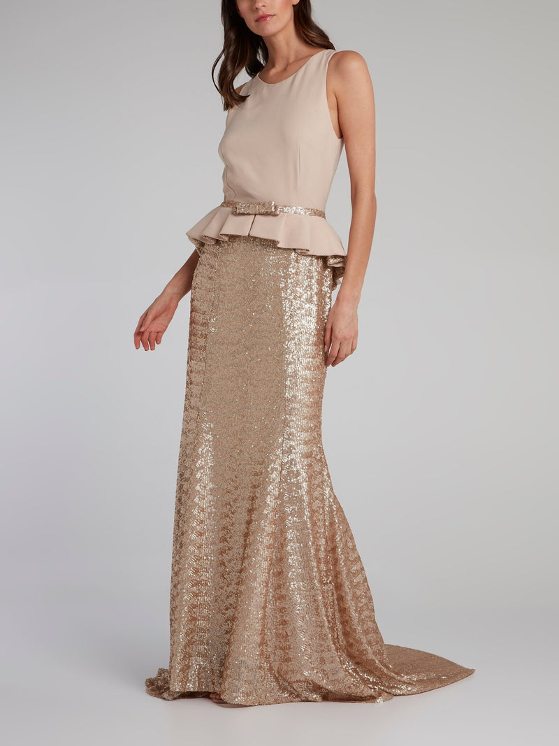 Gold Sequin Peplum Maxi dress – MAISON 