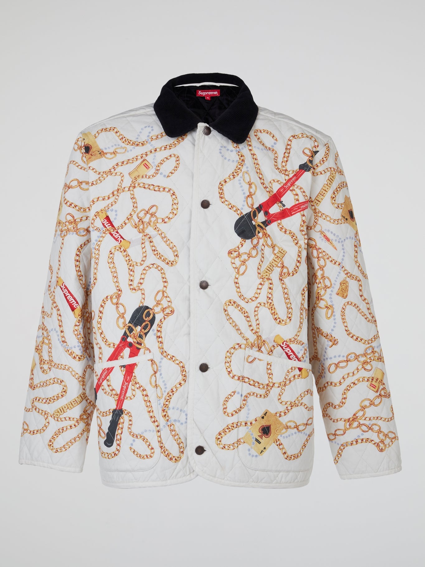 supreme chains quilted jacket white