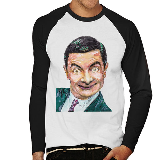 Sidney Maurer Original Portrait Of Mr Bean Rowan Atkinson Mens Baseball Long Sleeved T-Shirt - Mens Baseball Long Sleeved T-Shirt