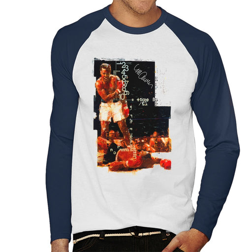 Sidney Maurer Original Portrait Of Muhammad Ali Sonny Liston Knockout Mens Baseball Long Sleeved T-Shirt - Mens Baseball Long Sleeved