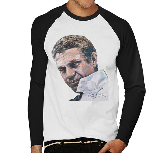 Sidney Maurer Original Portrait Of Steve McQueen Mens Baseball Long Sleeved T-Shirt - Mens Baseball Long Sleeved T-Shirt