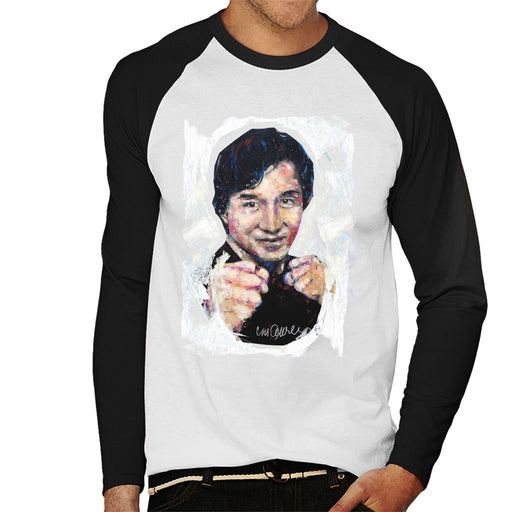 Sidney Maurer Original Portrait Of Jackie Chan Mens Baseball Long Sleeved T-Shirt - Mens Baseball Long Sleeved T-Shirt