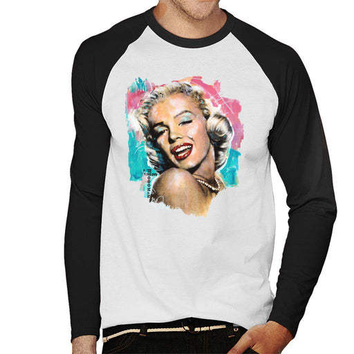 Sidney Maurer Original Portrait Of Marilyn Monroe Lipstick Mens Baseball Long Sleeved T-Shirt - Mens Baseball Long Sleeved T-Shirt