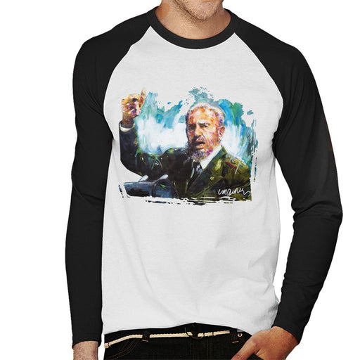 Sidney Maurer Original Portrait Of Fidel Castro Mens Baseball Long Sleeved T-Shirt - Mens Baseball Long Sleeved T-Shirt