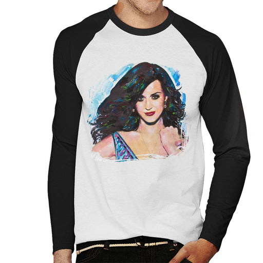 Sidney Maurer Original Portrait Of Katy Perry Long Hair Mens Baseball Long Sleeved T-Shirt - Mens Baseball Long Sleeved T-Shirt