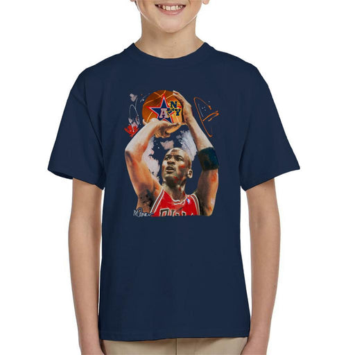 Sidney Maurer Original Portrait Of Michael Jordan Bulls Red Jersey Kids T-Shirt - Kids Boys T-Shirt