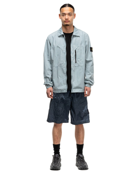 Brushed Cotton Canvas 'Old Effect' Zip Overshirt Sky Blue