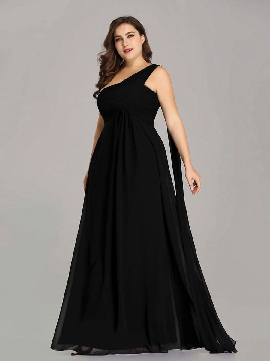 Color=Schwarz | Plus Size Lange One Shoulder Chiffon Abendkleider Festkleider 09816-Schwarz 1