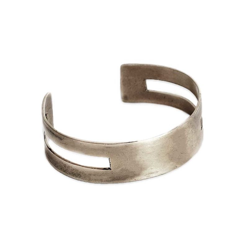 Sansa. Silver, adjustable, statement cuff on a completely white background