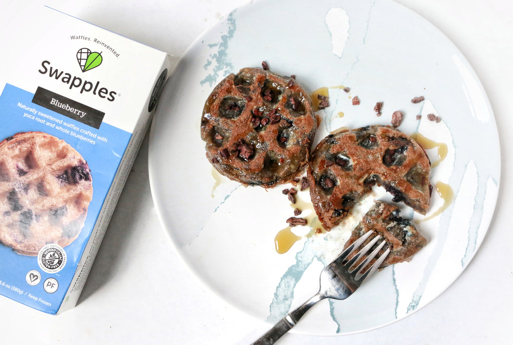 Blueberry waffle french toast made with Blueberry Swapples, paleo, gluten-free