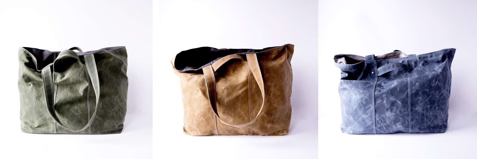 weekender large tote bag in three waxed canvas colors