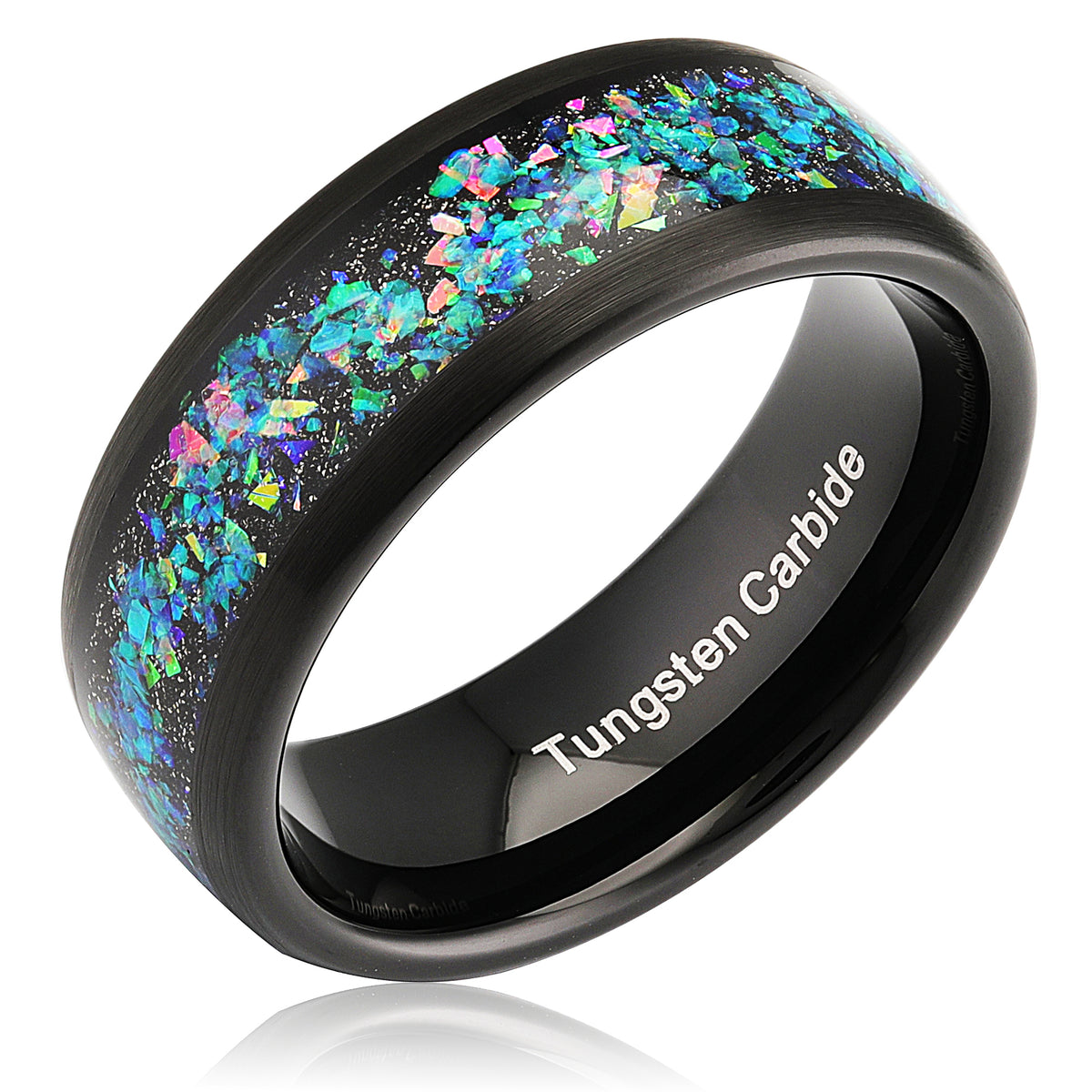 Black Tungsten Wedding Ring for Men Women Opal Inlay