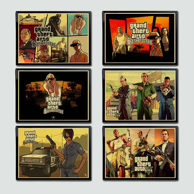 GTA 5 Poster Canvas Wall Art Grand Theft Auto Game Wallpaper Print Picture Home
