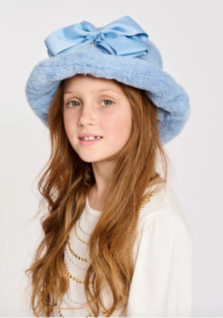 blue fur bucket hat