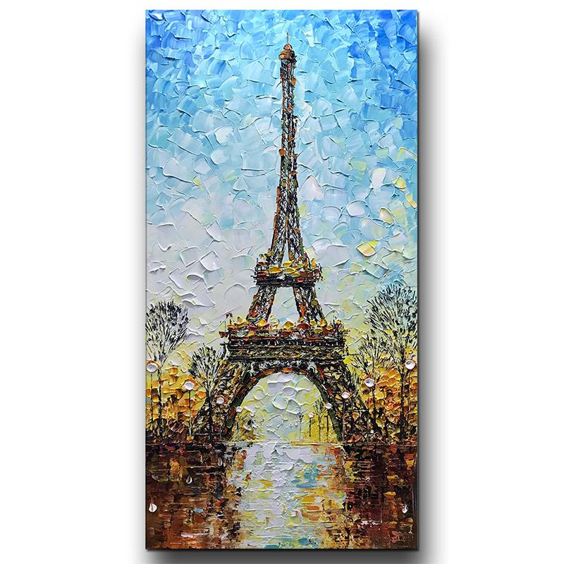 Hand Painted Blue Sky Street 3d Eiffel Tower Canvas Art Asdamart