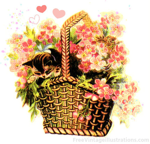 Artist depiction of a Victorian Era Wicker Flower Basket.