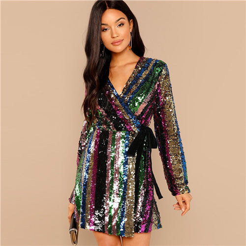 multicolor sequin wrap dress