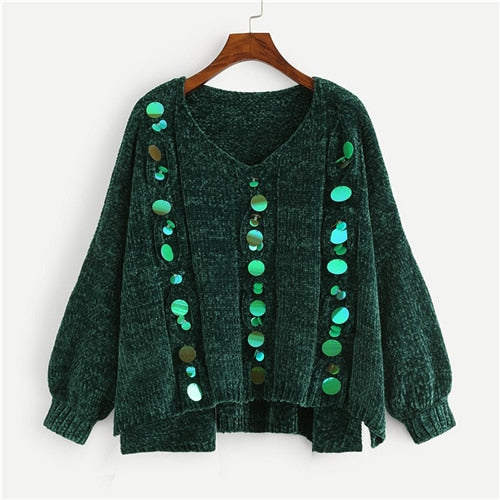 green sequin sweater