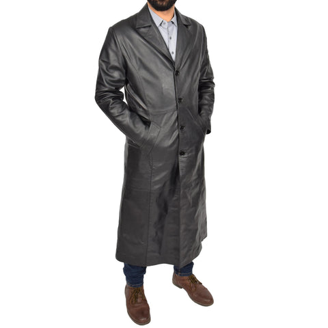 Mens Leather Overcoat Full Length Trench Coat