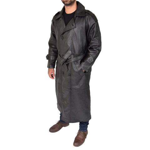 Mens Full Length Trench Leather Overcoat