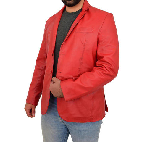 Classic Burt Red Leather Blazer Jacket 