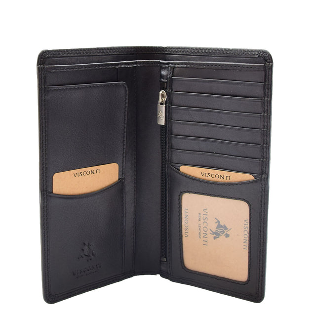Mens Real Leather Breast Wallet Vertical Bifold Cash Cards RFID Safe Black Brown