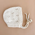 The Blueberry Hill - Lily Bonnet, Cream | Cotton Hand Knit Kids & Baby Hat - kennethodaniel