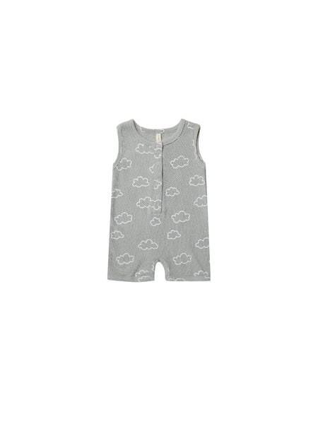 Quincy Mae - Ribbed Henley Romper in Clouds