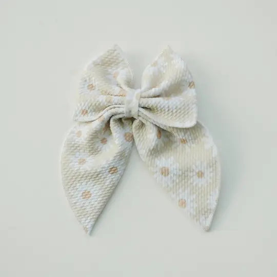 Golden Dot Lane - XL Textured Neutral Daisies Hair Bow Clip