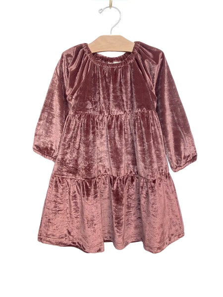 City Mouse Studio - Velour Tiered Dress- Berry