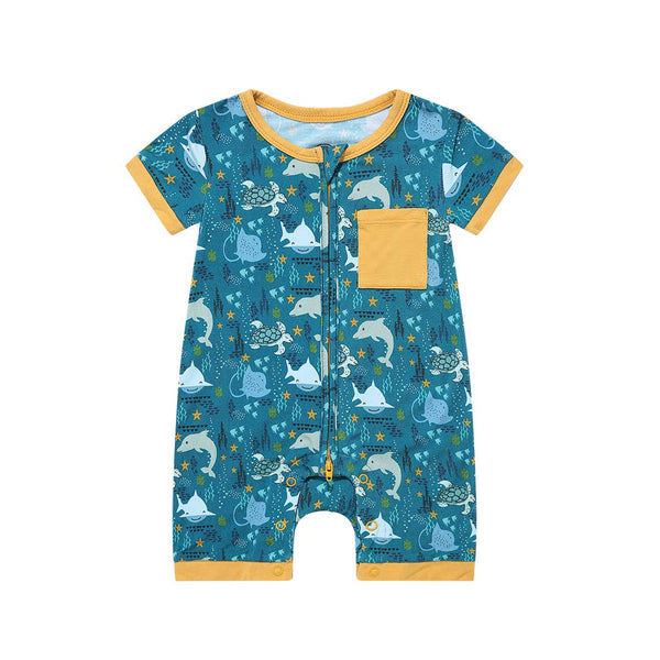 Emerson and Friends - Ocean Friends Bamboo Baby Boy Shortie Romper - kennethodaniel