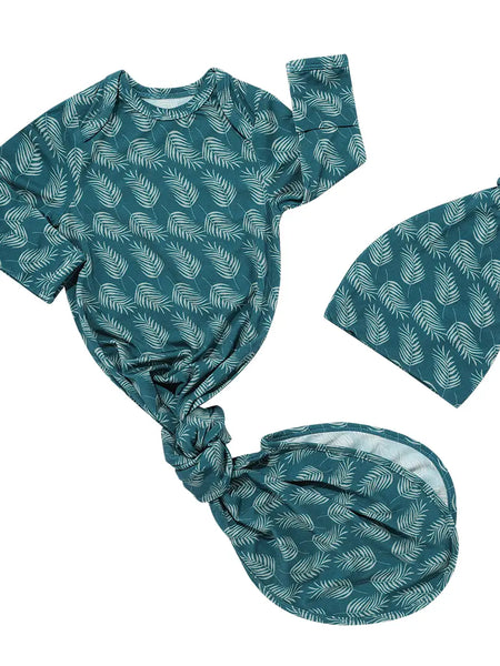 Emerson and Friends - Palms In Paradise Bamboo Newborn Gown and Hat Baby Gift Set