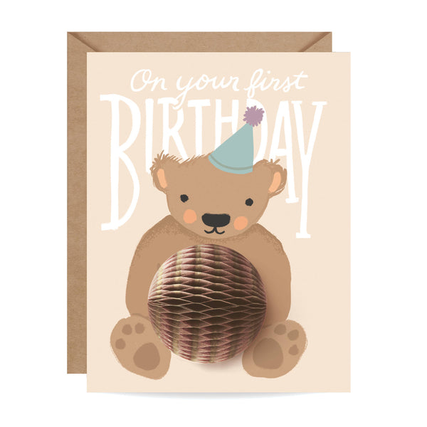 Inklings Paperie - Pop-up Teddy Bear First Birthday Card