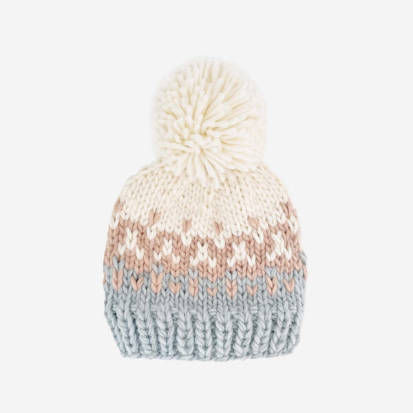 The Blueberry Hill - Nell Stripe Hat, Blush/Bowie Grey | Hand Knit Kids & Baby