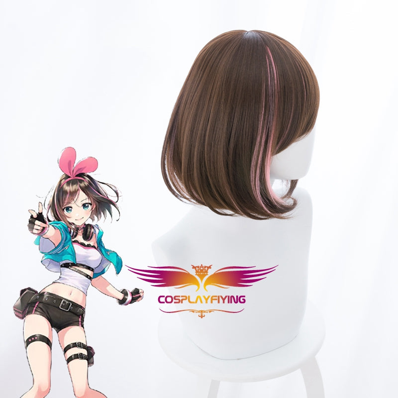 Youtuber A I Channel Kizuna Ai Short Brown Pink Cosplay Wig Cosplay For Girls Adult Women Halloween Carnival Party