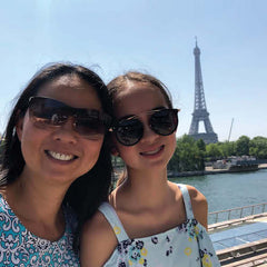 Mom and daughter at the Eiffel Tower
