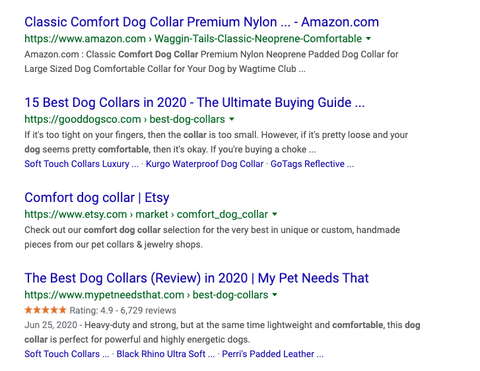 Google Search result for comfortable dog collars