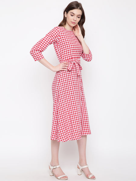 red and white check dress