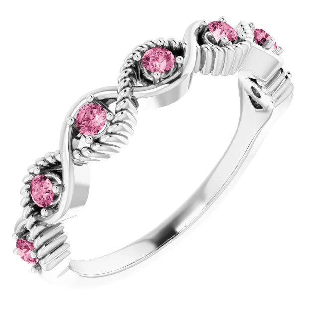 Hibiscus Pink Tourmaline Rope Stackable Ring