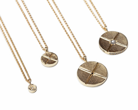 bexon jewelry pendant medallion necklaces 14k recycled gold pavé diamonds ethical conflict free minimalist wardrobe capsule collection