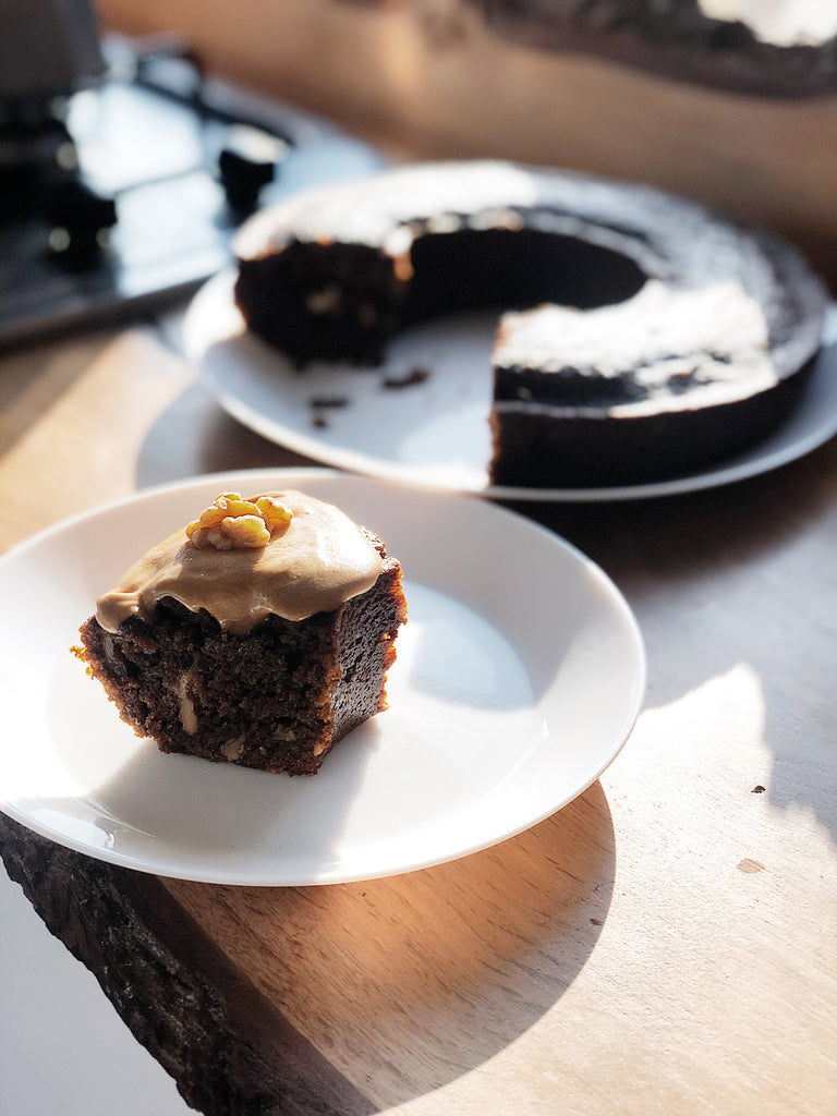 Vegan Coffee and Walnut cake made in an Omnia Oven