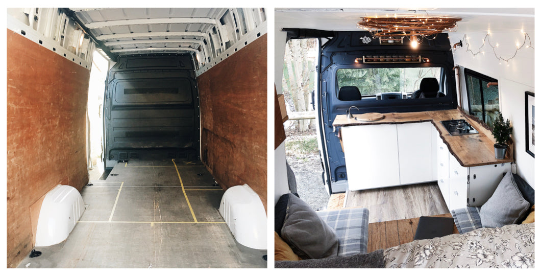 before and after of a sprinter campervan conversion
